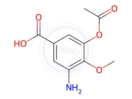 Chemical structure of 3-acetoxy-5-amino-4-methoxybenzoic acid