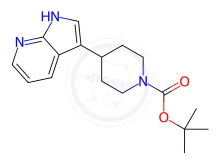 Chemical structure of tert-butyl 4-(1H-pyrrolo[2,3-b]pyridin-3-yl)piperidine-1-carboxylate