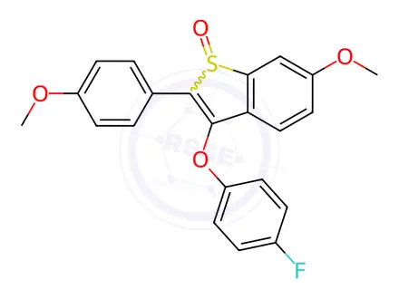 Chemical structure of (3-(4-Fluorophenoxy)-6-methoxy2-(4-methoxyphenyl)-1-benzothiophene 1-oxide)
