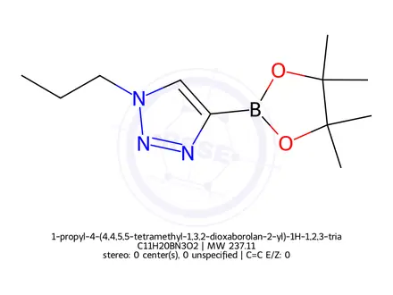 Chemical structure of 1-propyl-4-(4,4,5,5-tetramethyl-1,3,2-dioxaborolan-2-yl)-1H-1,2,3-triazole