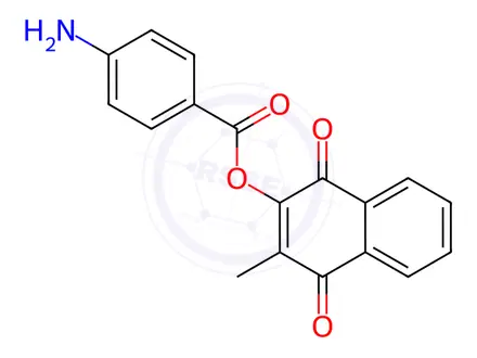 Chemical structure of 3-Methyl-1,4-dioxo-1,4-dihydronaphthalen-2-yl 4-aminobenzoate