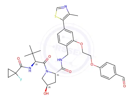 Chemical structure of (2S,4R)-1-((S)-2-(1-Fluorocyclopropane-1-carboxamido)-3,3-dimethylbutanoyl)-N-(2-(2-(4-formylphenoxy)ethoxy)-4-(4-methylthiazol-5-yl)benzyl)-4-hydroxypyrrolidine-2-carboxamide
