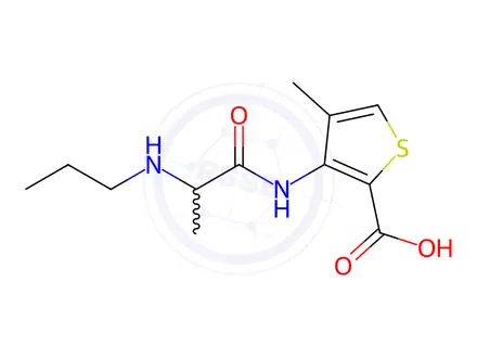 Chemical structure of 4-Methyl-3-[[1-oxo-2-(propylamino)propyl]amino]-2-thiophenecarboxylic Acid