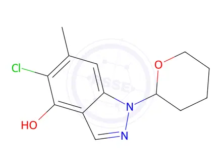 Chemical structure of 5-Chloro-6-methyl-1-(tetrahydro-2H-pyran-2-yl)-1H-indazol-4-ol