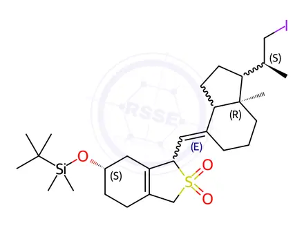 Chemical structure of (6S)-6-[[tert-Butyldimethylsilyloxy]-1,3,4,5,6,7-hexahydro-1-[(E)-[(1R,3aS,7aR)-octahydro-1-[(1S)-2-iodo-1-methylethyl]-7a-methyl-4H-inden-4-ylidene]methyl]benzo[c]thiophene 2,2-Dioxide