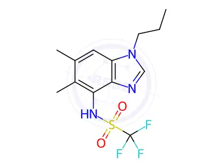 Chemical structure of N-(5,6-dimethyl-1-propyl-1H-benzo[d]imidazol-4-yl)-1,1,1-trifluoromethanesulfonamide