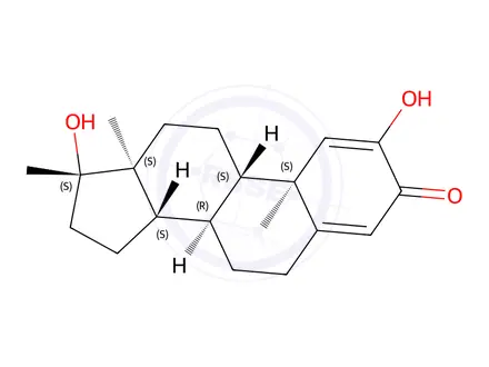 Chemical structure of (8S,9S,10S,13S,14S,17S)-2,17-dihydroxy-10,13,17-trimethyl-7,8,9,11,12, 14,15,16-octahydro-6H-cyclopenta[a]phenanthren-3-one