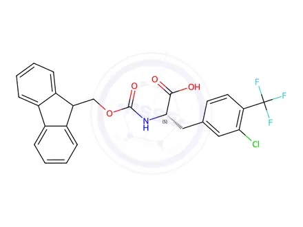 Chemical structure of (S)-2-((((9H-Fluoren-9-yl)methoxy)carbonyl)amino)-3-(3-chloro-4-(trifluoromethyl)phenyl)propanoic Acid