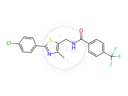 Chemical structure of N-((2-(4-chlorophenyl)-4-methylthiazol-5-yl)methyl)-4-(trifluoromethyl)benzamide