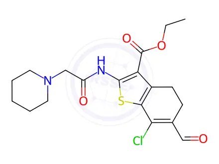 Chemical structure of Ethyl 7-chloro-6-formyl-2-(2-(piperidin-1-yl)acetamido)-4,5-dihydrobenzo[b]thiophene-3-carboxylate