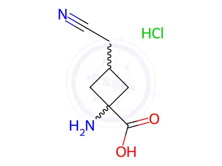 Chemical structure of (1R,3r)-1-amino-3-(cyanomethyl)cyclobutane-1-carboxylic acid hydrochloride