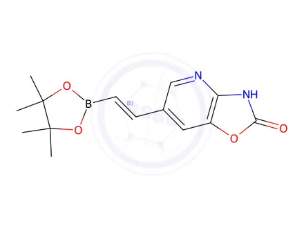Chemical structure of (E)-6-(2-(4,4,5,5-tetramethyl-1,3,2-dioxaborolan-2-yl)vinyl)oxazolo[4,5-b]pyridin-2(3H)-one