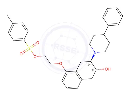 Chemical structure of (-)-(2R,3R)-TRANS-2-HYDROXY-3-(4-PHENYLPIPERIDINO)-5-(2-TOSYLOXYETHOXY)-TETRALIN