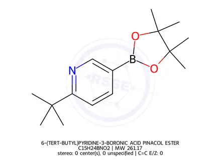 Chemical structure of 2-(Tert-butyl)-5-(4,4,5,5-tetramethyl-1,3,2-dioxaborolan-2-yl)pyridine