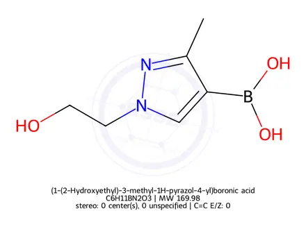 Chemical structure of (1-(2-Hydroxyethyl)-3-methyl-1H-pyrazol-4-yl)boronic acid
