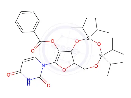 Chemical structure of 8-(2,4-dioxo-3,4-dihydropyrimidin-1(2H)-yl)-2,2,4,4-tetraisopropyl-6a,9a-dihydro-6H-furo[3,2-f][1,3,5,2,4]trioxadisilocin-9-yl benzoate