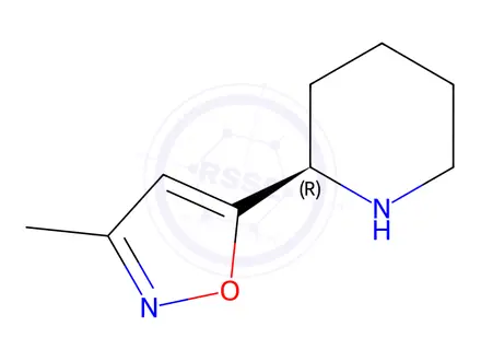 Chemical structure of Piperidine, 2-(3-methyl-5-isoxazolyl)-, (R)-(9CI)