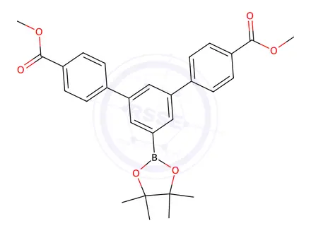 Chemical structure of dimethyl 5'-(4,4,5,5-tetramethyl-1,3,2-dioxaborolan-2-yl)-[1,1':3',1''-terphenyl]-4,4''-dicarboxylate