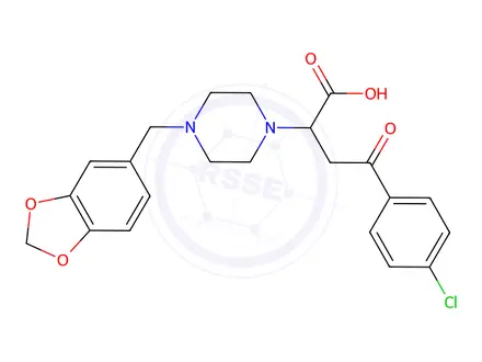 Chemical structure of 2-[4-(1,3-BENZODIOXOL-5-YL)PIPERAZINO]-4-(4-CHLOROPHENYL)-4-OXOBUTANOIC ACID