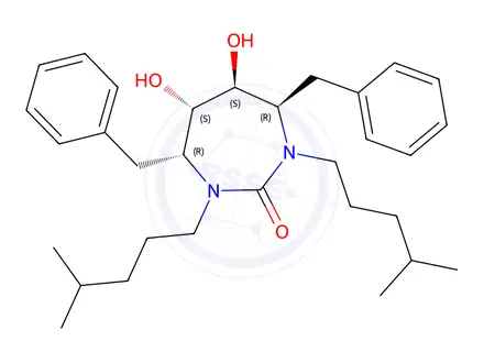 Chemical structure of 2H-1,3-Diazepin-2-one, hexahydro-5,6-dihydroxy-1,3-bis(4-methylpentyl)-4,7-bis(phenylmethyl)-, (4R,5S,6S,7R)-
