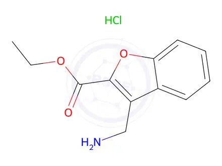 Chemical structure of Ethyl 3-(aminomethyl)-1-benzofuran-2-carboxylate hydrochloride