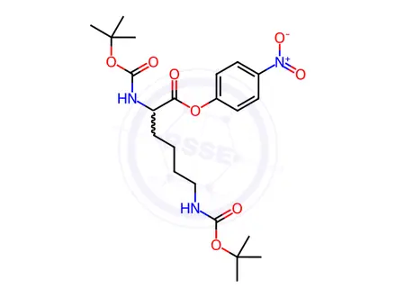 Chemical structure of 4-nitrophenyl 2,6-bis((tert-butoxycarbonyl)amino)hexanoate