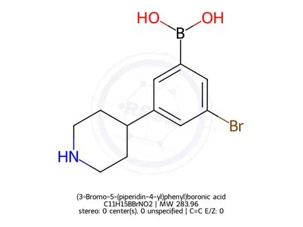 Chemical structure of (3-Bromo-5-(piperidin-4-yl)phenyl)boronic acid