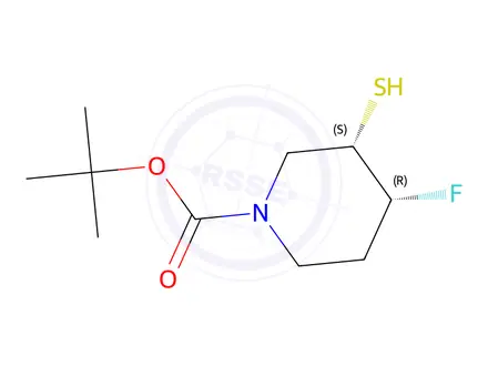Chemical structure of tert-butyl (3S,4R)-4-fluoro-3-sulfanyl-piperidine-1-carboxylate