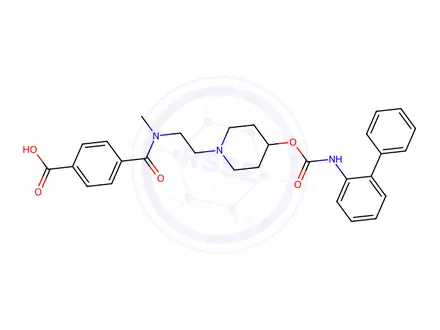Chemical structure of 4-((2-(4-(([1,1'-biphenyl]-2-ylcarbamoyl)oxy)piperidin-1-yl)ethyl)(methyl)carbamoyl)benzoic acid