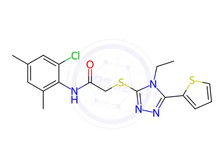 Chemical structure of N-(2-Chloro-4,6-dimethylphenyl)-2-((4-ethyl-5-(thiophen-2-yl)-4H-1,2,4-triazol-3-yl)thio)acetamide
