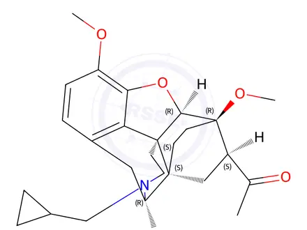 Chemical structure of 1-[(5α,7α)-17-(Cyclopropylmethyl)-4,5-epoxy-18,19-dihydro-3,6-dimethoxy-6,14-ethenomorphinan-7-yl]ethanone