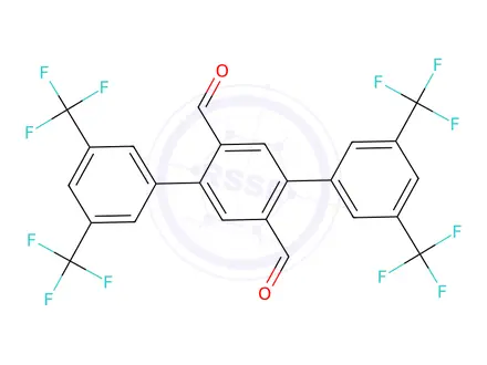 Chemical structure of 3,3'',5,5''-tetrakis(trifluoromethyl)-[1,1':4',1''-terphenyl]-2',5'-dicarbaldehyde