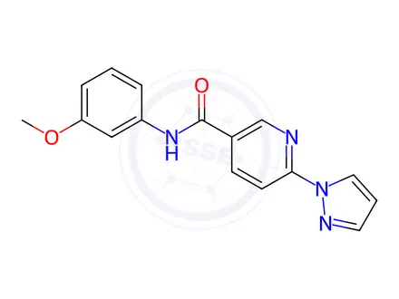 Chemical structure of N-(3-methoxyphenyl)-6-(1H-pyrazol-1-yl)nicotinamide