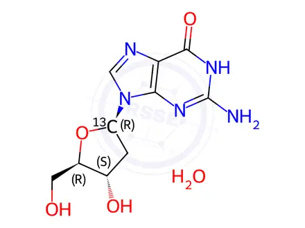 Chemical structure of [1'-13C]2'-deoxyguanosine monohydrate