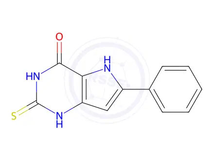 Chemical structure of 2-Mercapto-6-phenyl-5H-pyrrolo-[3,2-d]pyrimidin-4-ol