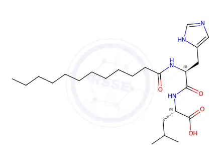 Chemical structure of (S)-2-((S)-2-Dodecanamido-3-(1H-imidazol-4-yl)propanamido)-4-methylpentanoic acid