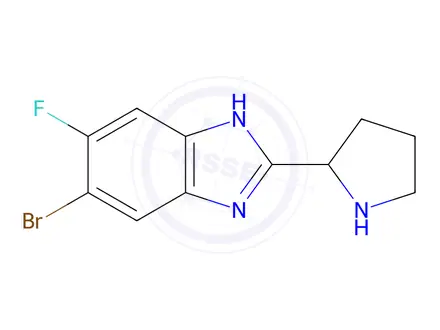 Chemical structure of 5-Bromo-6-fluoro-2-(pyrrolidin-2-yl)-1H-benzo[d]imidazole