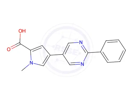 Chemical structure of 1-Methyl-4-(2-phenylpyrimidin-5-yl)-1H-pyrrole-2-carboxylic acid