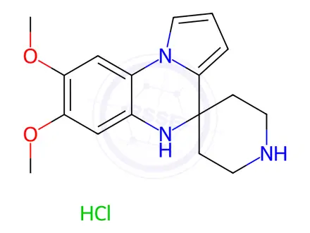 Chemical structure of 7,8-dimethoxy-4,5-dihydrospiro[pyrrolo(1,2-a)quinoxaline-4,4'-piperidine] hydrochloride