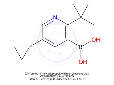 Chemical structure of (2-(Tert-butyl)-5-cyclopropylpyridin-3-yl)boronic acid