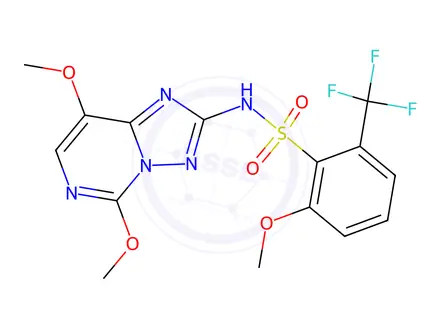 Chemical structure of N-{5,8-dimethoxy-[1,2,4]triazolo[1,5-c]pyrimidin-2-yl}-2-methoxy-6-(trifluoromethyl)benzene-1-sulfon amide