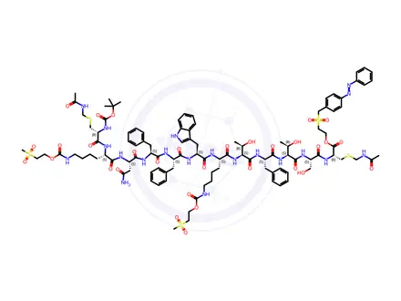 Chemical structure of Somatostatin (sheep reduced), 1-de-l-alanine-2-deglycine-3-[S-[(acetylamino)methyl]-N-[(1,1-dimethylethoxy)carbonyl]-l-cysteine]-4-[N6-[[2-(methylsulfonyl)ethoxy]carbonyl]-l-lysine]-9-[N6-[[2-(methylsulfonyl)ethoxy]carbonyl]-l-lysine]-14-[S