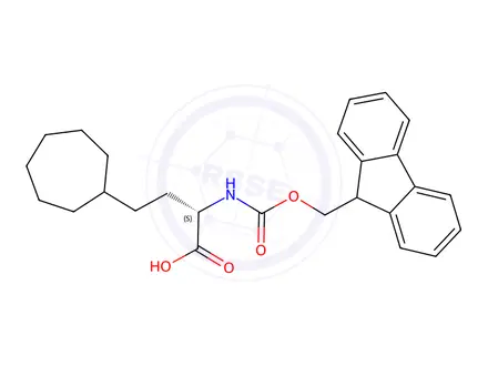Chemical structure of Cycloheptanebutanoic acid, α-[[(9H-fluoren-9-ylmethoxy)carbonyl]amino]-, (αS)-