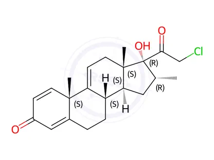Chemical structure of Pregna-1,4,9(11)-triene-3,20-dione,21-chloro-17-hydroxy-16-methyl-,(16alpha)