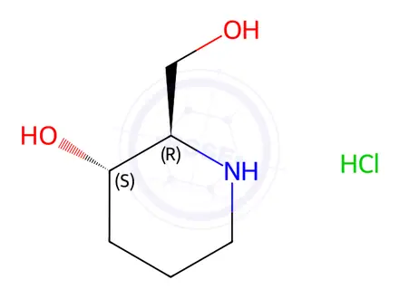 Chemical structure of (2R,3S)-3-Hydroxy-2-piperidinemethanol Hydrochloride