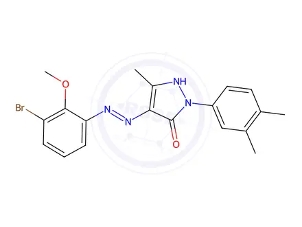 Chemical structure of (Z)-4-(2-(3-bromo-2-methoxyphenyl)hydrazineylidene)-2-(3,4-dimethylphenyl)-5-methyl-2,4-dihydro-3H-pyrazol-3-one