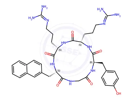 Chemical structure of 1,1'-(((2S,5S,8S,14R)-14-(4-Hydroxybenzyl)-8-(naphthalen-2-ylmethyl)-3,6,9,12,15-pentaoxo-1,4,7,10,13-pentaazacyclopentadecane-2,5-diyl)bis(propane-3,1-diyl))diguanidine