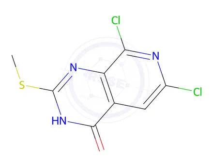 Chemical structure of Pyrido[3,4-d]pyrimidin-4(3H)-one, 6,8-dichloro-2-(methylthio)-