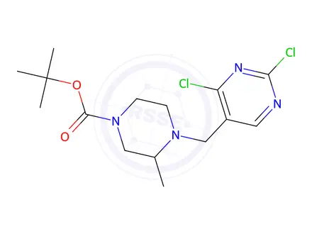 Chemical structure of tert-butyl 4-((2,4-dichloropyrimidin-5-yl)methyl)-3-methylpiperazine-1-carboxylate