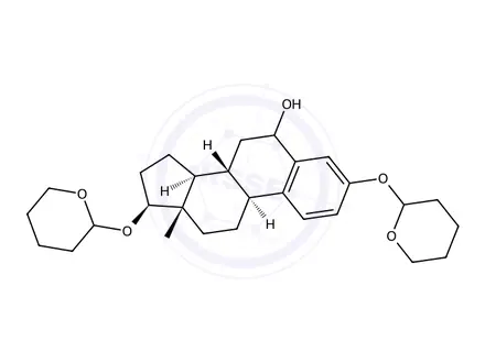 Chemical structure of (17β)-3,17-Bis[(tetrahydro-2H-pyran-2-yl)oxy]-estra-1,3,5(10)-trien-6-ol (Mixture of Diasteromers)